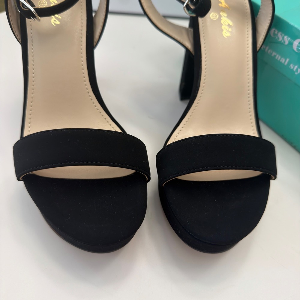 Ankis Womens Black Platform Block Heel Sandals Ankle Strap Open Toe YL25C3 5.5